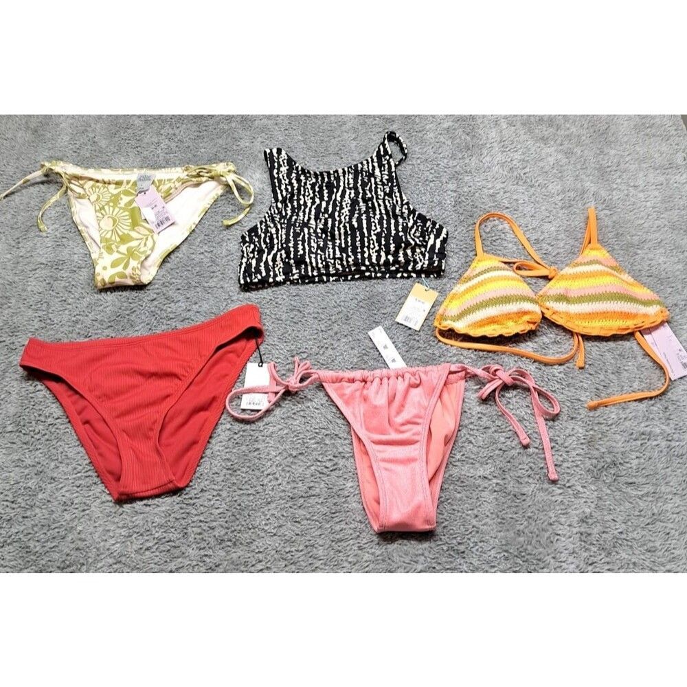New 5 Pcs Lot Wild Fable Kona Sol Target Swim Bikini Top Bottoms Small Strings
